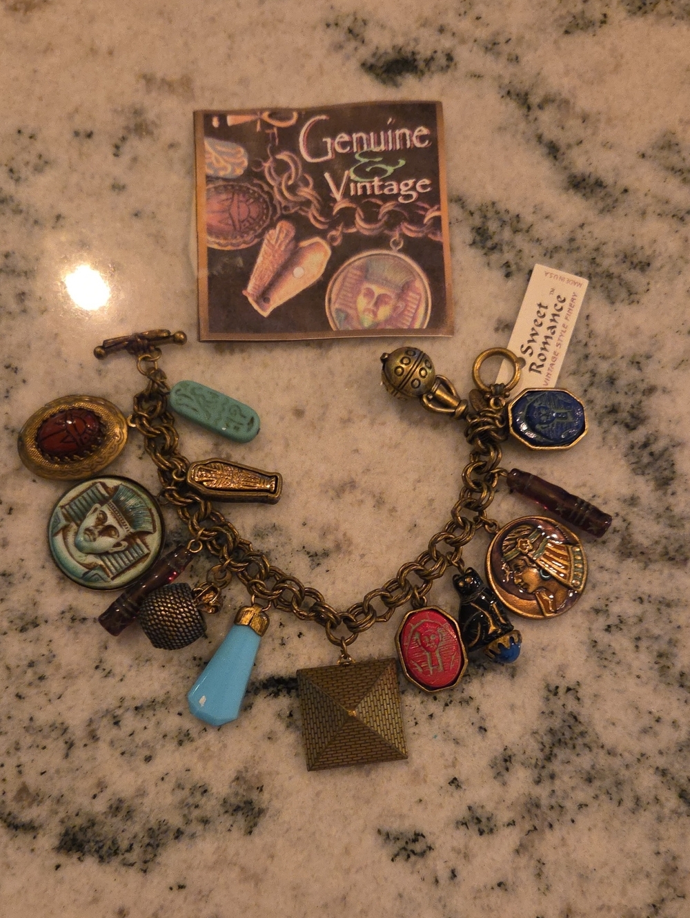 Genuine Vintage Mixed-Color Egyptian Charm Bracelet - Sweet Romance - NWT